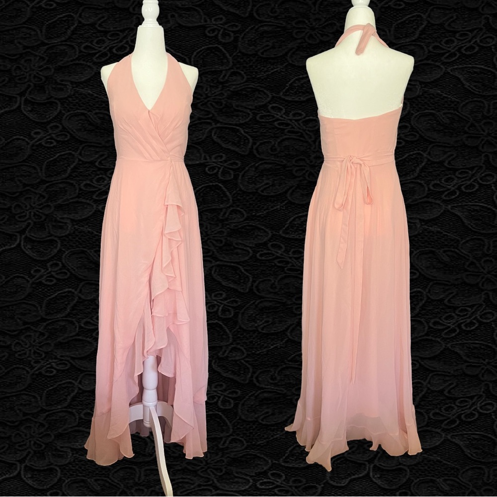 Stunning Halter Top Ruffled Evening Gown / Prom Dress